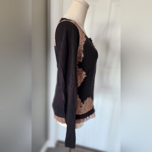 Anthropologie Knitted and Knotted black and lace Cardigan sweater - Size Small - Picture 4 of 8